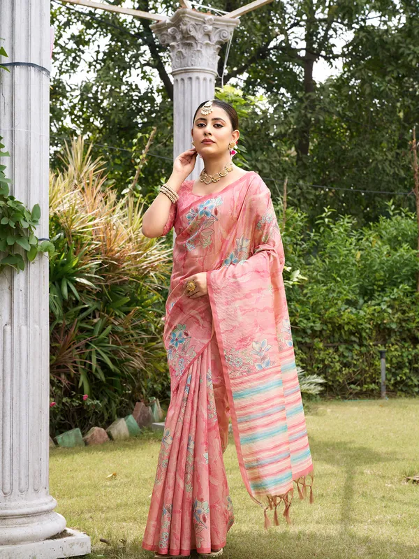 Nagma_Peach_–_Melodic_Aesthetic_Edit_for_You_|_Soft_Tussar_Silk_Saree_with_Digital_Print,_Zari_Line_Saree_&_Digital_Print_Blouse_with_Tassels