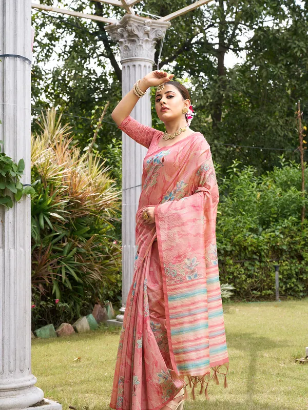 Nagma_Peach_–_Melodic_Aesthetic_Edit_for_You_|_Soft_Tussar_Silk_Saree_with_Digital_Print,_Zari_Line_Saree_&_Digital_Print_Blouse_with_Tassels