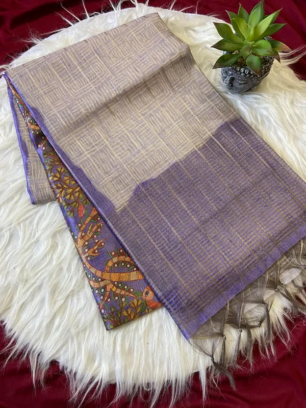 Soft_Semi_Tussar_Silk_sarees_with_Beautiful_Digital_Print_With_Attractive_Border_And_Contrast_Print_Blouse_With_Tassels