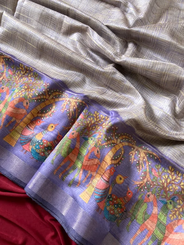 Soft_Semi_Tussar_Silk_sarees_with_Beautiful_Digital_Print_With_Attractive_Border_And_Contrast_Print_Blouse_With_Tassels