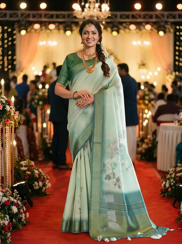 Savya_2_Rama_Green_–_Diwali_Special_|_Soft_Tissue_Silk_Saree_with_Digital_Print,_Border_&_Rich_Pallu,_Sequence_&_Contrast_Print_Blouse_with_Tassels