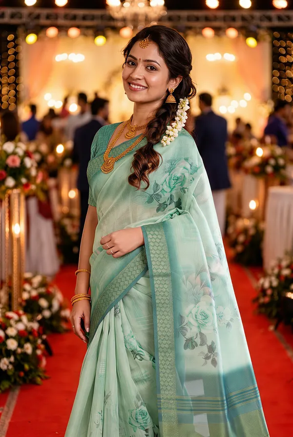 Savya_2_Rama_Green_–_Diwali_Special_|_Soft_Tissue_Silk_Saree_with_Digital_Print,_Border_&_Rich_Pallu,_Sequence_&_Contrast_Print_Blouse_with_Tassels