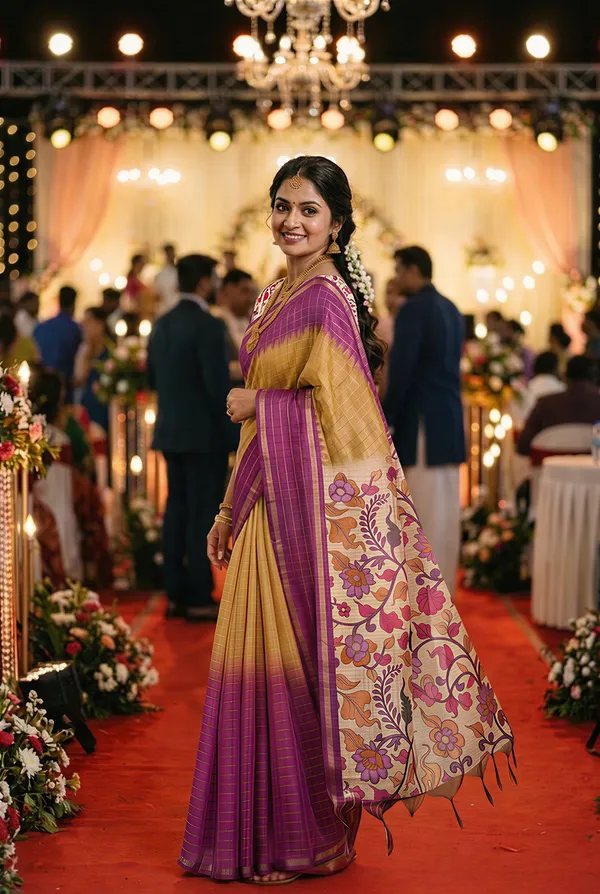 Nabia_Wine_No.5_–_Diwali_Special_|_Soft_Semi_Tussar_Silk_Saree_with_Digital_Print,_Border_&_Contrast_Print_Blouse_with_Tassels