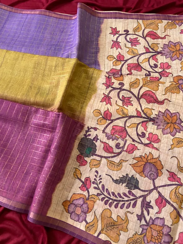 Nabia_Wine_No.5_–_Diwali_Special_|_Soft_Semi_Tussar_Silk_Saree_with_Digital_Print,_Border_&_Contrast_Print_Blouse_with_Tassels