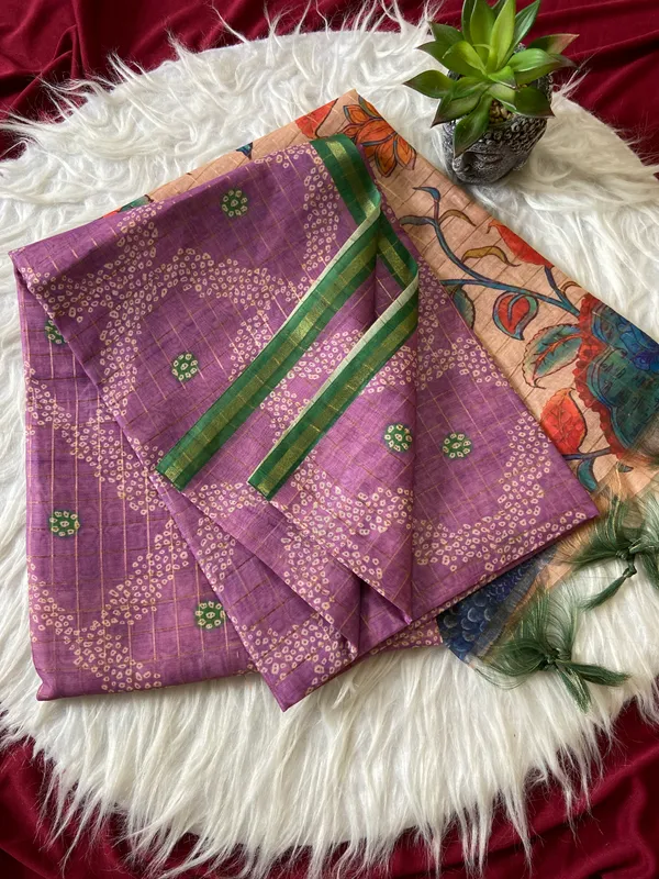 Soft_Semi_Tussar_Silk_sarees_with_Beautiful_Digital_Print_With_Attractive_Border_And_Contrast_Print_Blouse_With_Tassels