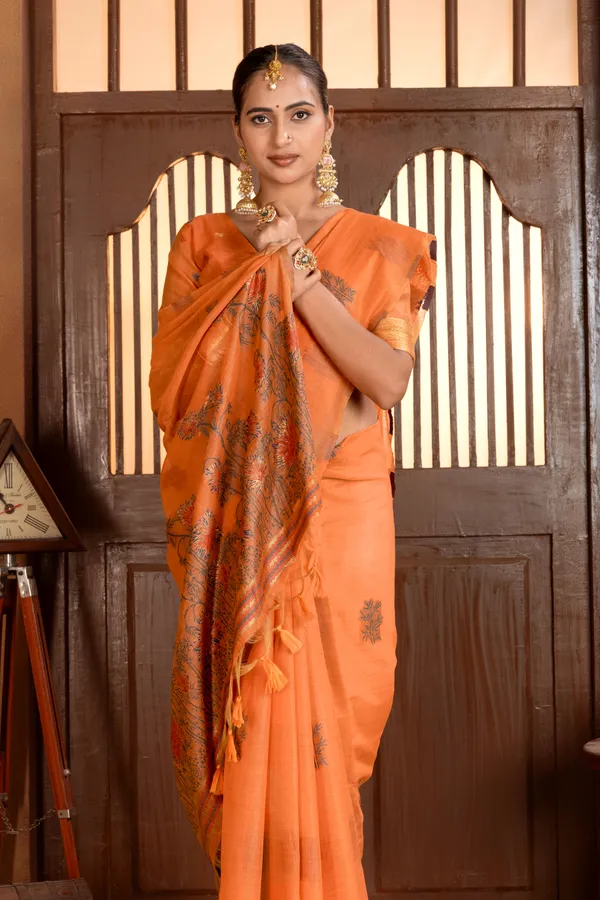 Grisha_Orange_–_Floral_Pallu_Wedding_Special_|_Premium_Soft_Muga_Cotton_Saree_with_Colourful_Resham_Weaving_Flower_Design_Pallu