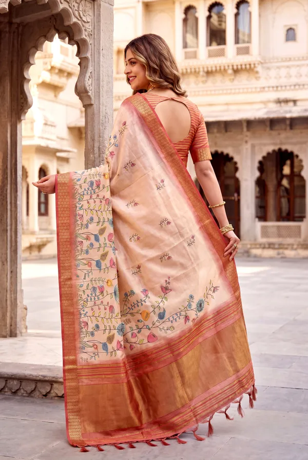Aarohi_2_Orange_–_Rising_Diwali_Special_|_Soft_Tissue_Silk_Saree_with_Digital_Print,_Border_&_Rich_Pallu,_Sequence_&_Contrast_Print_Blouse
