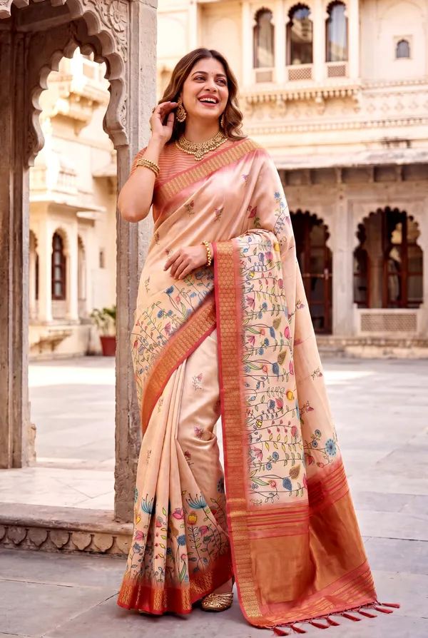 Aarohi_2_Orange_–_Rising_Diwali_Special_|_Soft_Tissue_Silk_Saree_with_Digital_Print,_Border_&_Rich_Pallu,_Sequence_&_Contrast_Print_Blouse