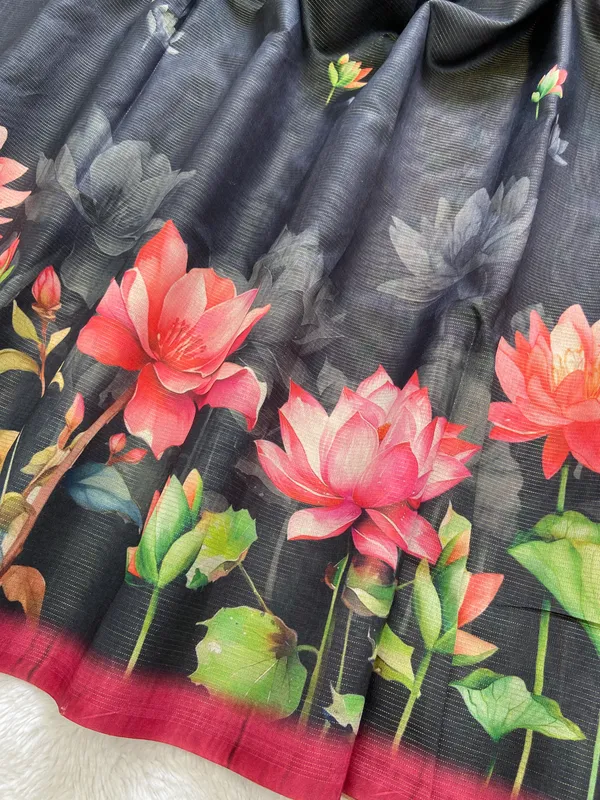 Abha_Black_–_Radiant_Aesthetic_Edit_for_You_|_Soft_Tussar_Silk_Saree_with_Digital_Print,_Zari_Line_Saree_&_Digital_Print_Blouse_with_Tassels