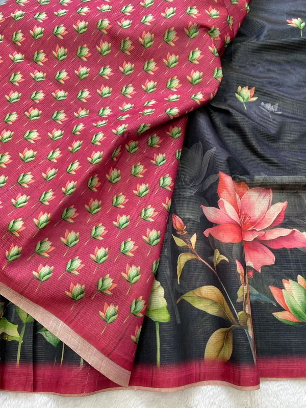 Abha_Black_–_Radiant_Aesthetic_Edit_for_You_|_Soft_Tussar_Silk_Saree_with_Digital_Print,_Zari_Line_Saree_&_Digital_Print_Blouse_with_Tassels