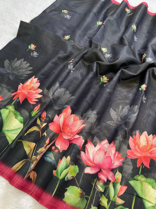 Abha_Black_–_Radiant_Aesthetic_Edit_for_You_|_Soft_Tussar_Silk_Saree_with_Digital_Print,_Zari_Line_Saree_&_Digital_Print_Blouse_with_Tassels