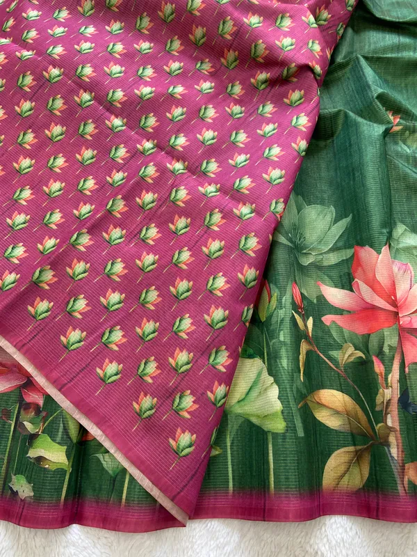 Abha_Green_–_Radiant_Navratri_Special_|_Soft_Tussar_Silk_Saree_with_Digital_Print,_Zari_Line_Saree_&_Digital_Print_Blouse_with_Tassels