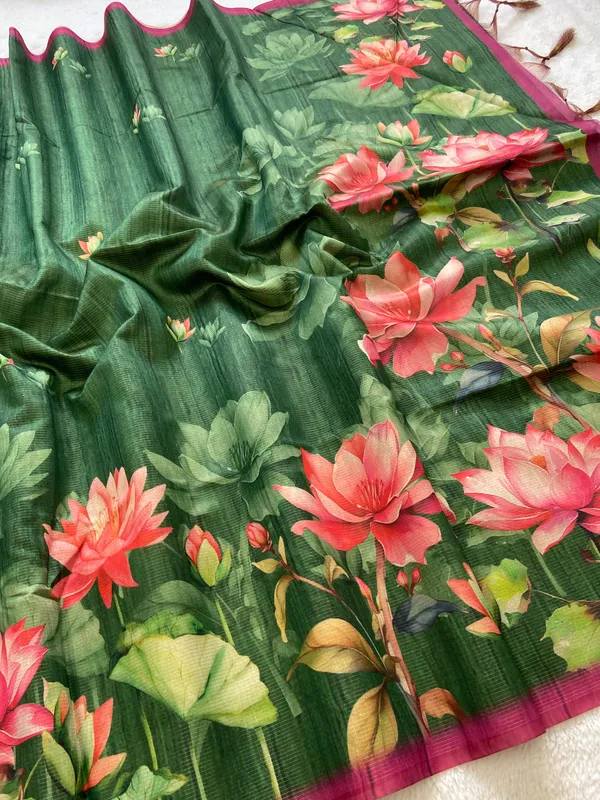 Abha_Green_–_Radiant_Navratri_Special_|_Soft_Tussar_Silk_Saree_with_Digital_Print,_Zari_Line_Saree_&_Digital_Print_Blouse_with_Tassels