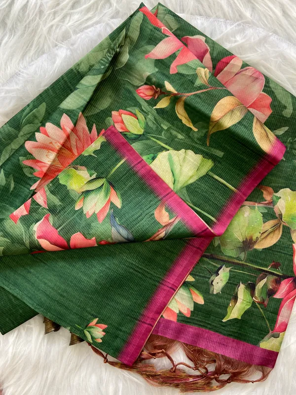 Abha_Green_–_Radiant_Navratri_Special_|_Soft_Tussar_Silk_Saree_with_Digital_Print,_Zari_Line_Saree_&_Digital_Print_Blouse_with_Tassels