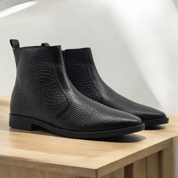 Freacksters_Black_Croco-Embossed_Leather_Chelsea_Boots_with_Side_Zip