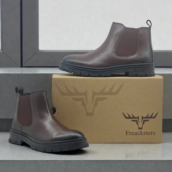 Freacksters_Premium_Brown_Chunky_Leather_Chelsea_Boots_with_Side_Zip_–_Bold_Sole_&_All-Day_Comfort