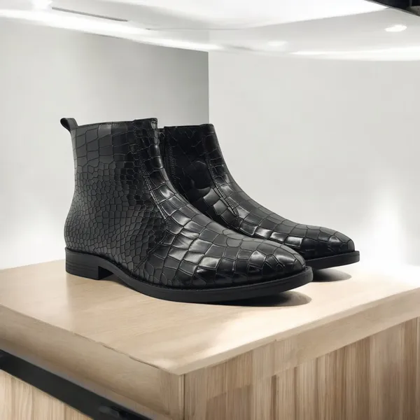Freacksters_Men's_Black_Croco_Pattern_Leather_Chelsea_Boots_with_Side_Zip