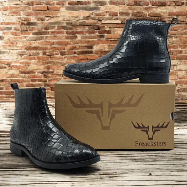 Freacksters_Men's_Black_Croco_Pattern_Leather_Chelsea_Boots_with_Side_Zip