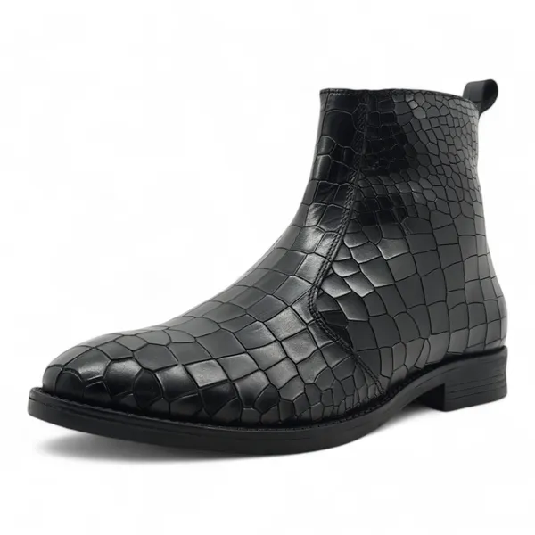 Freacksters_Men's_Black_Croco_Pattern_Leather_Chelsea_Boots_with_Side_Zip