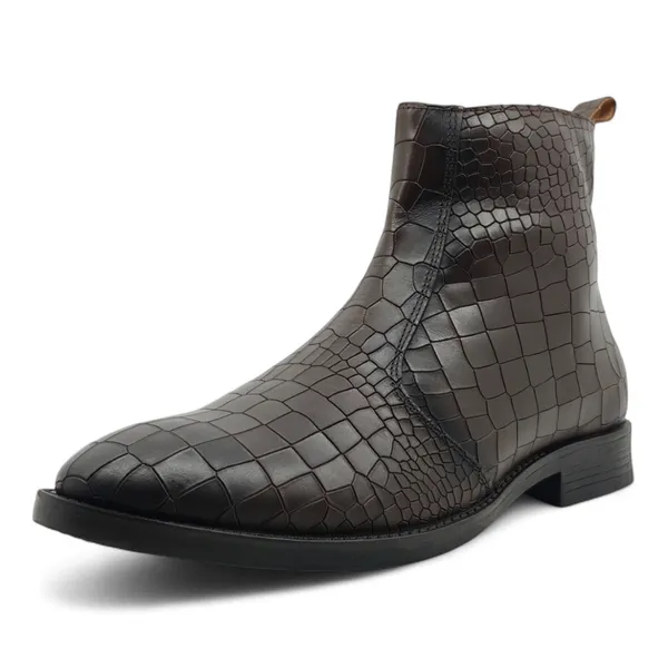Freacksters_Men's_Brown_Croco_Pattern_Leather_Chelsea_Boots_with_Side_Zip
