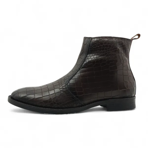 Freacksters_Men's_Brown_Croco_Pattern_Leather_Chelsea_Boots_with_Side_Zip