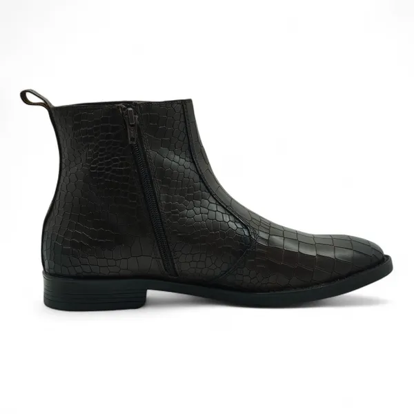 Freacksters_Men's_Brown_Croco_Pattern_Leather_Chelsea_Boots_with_Side_Zip