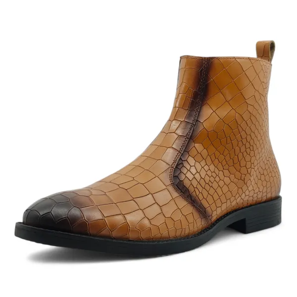 Freacksters_Men's_Tan_Croco_Pattern_Leather_Chelsea_Boots_with_Side_Zip