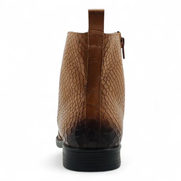 Freacksters_Men's_Tan_Croco_Pattern_Leather_Chelsea_Boots_with_Side_Zip