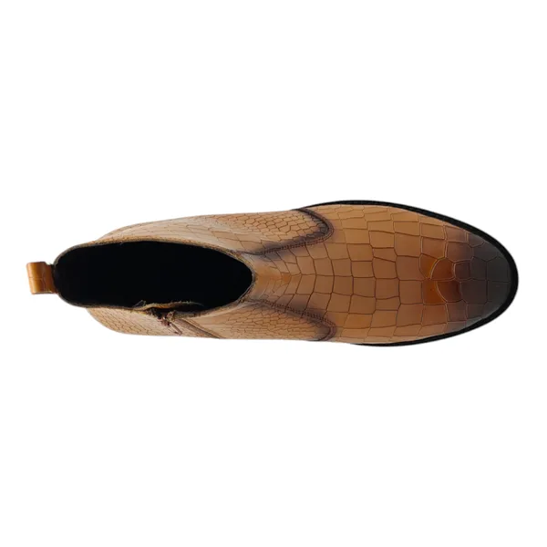 Freacksters_Men's_Tan_Croco_Pattern_Leather_Chelsea_Boots_with_Side_Zip