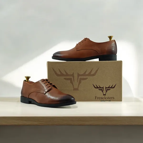 Freacksters_Men's_Tan_Genuine_Leather_Formal_Derby_Shoes