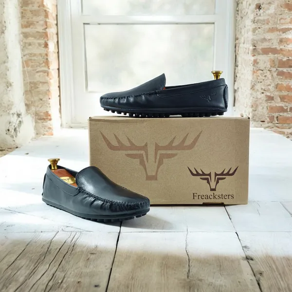 Freacksters_Men's_Black_Heritage_Leather_Slip-On_Loafers