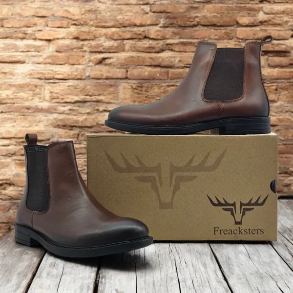 Freacksters_Brown_Leather_Chelsea_Boots_with_Side_Zip_–_Classic_Elegance_&_Everyday_Comfort