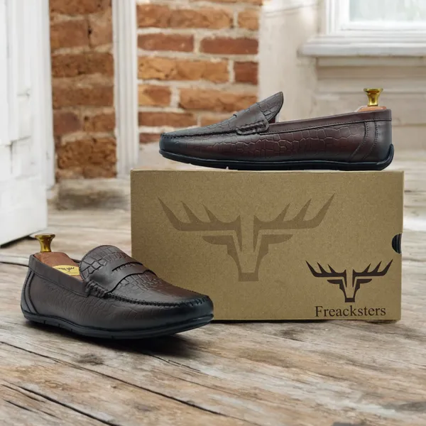 Freacksters_Brown_Croco-Pattern_Leather_Slip-On_Loafers_–_Classic_Elegance