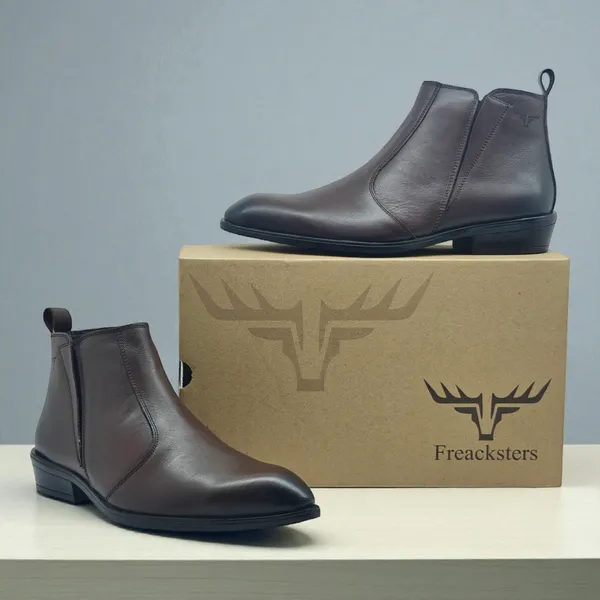 Freacksters_Elite_Brown_Chelsea_Boots_with_Side_Zipper_&_Cubic_Heel