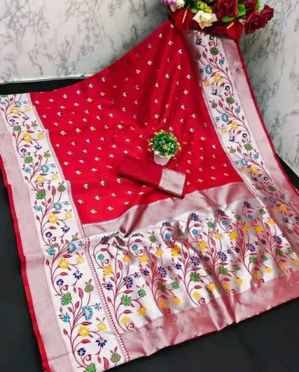 Ailurophile_Red_Paithani_Silk_Saree_With_Diaphanous_Blouse_Piece