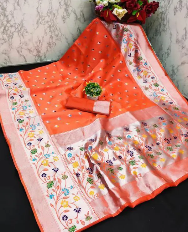 Beautiful_Orange_Paithani_Silk_Saree_With_Engrossing_Blouse_Piece