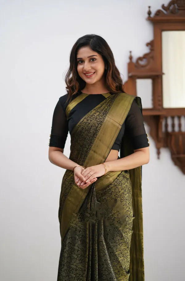 Desultory_Black_Soft_Banarasi_Silk_Saree_With_Whimsical_Blouse_Piece