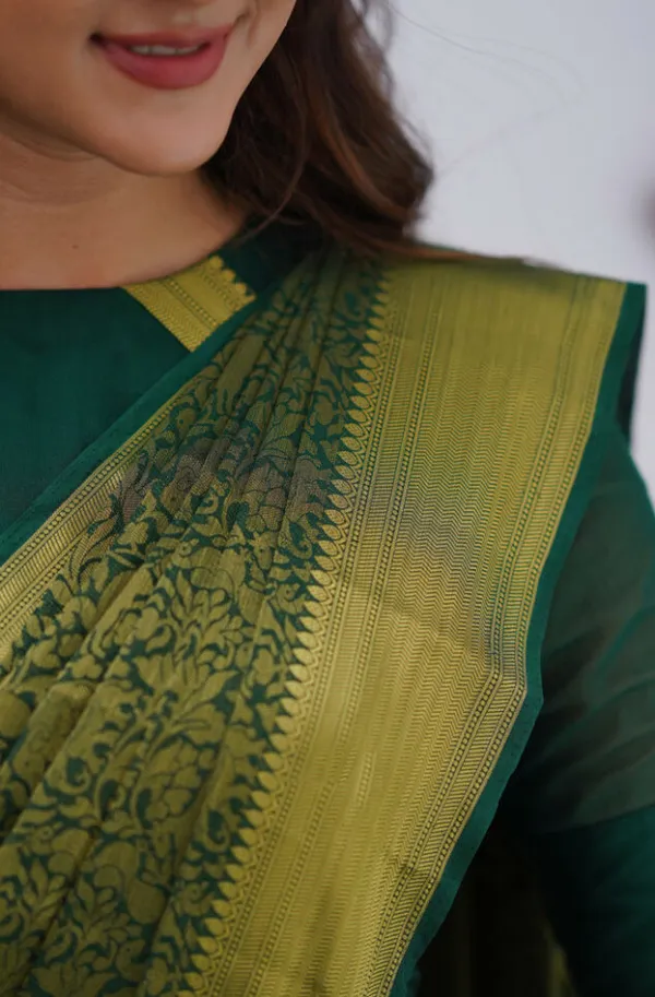 Desultory_Green_Soft_Banarasi_Silk_Saree_With_Whimsical_Blouse_Piece