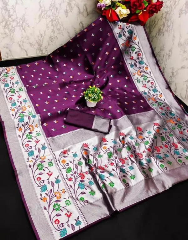 Effervescent_Wine_Paithani_Silk_Saree_With_Eloquence_Blouse_Piece