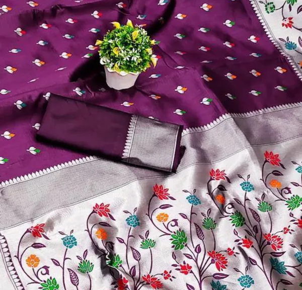 Effervescent_Wine_Paithani_Silk_Saree_With_Eloquence_Blouse_Piece