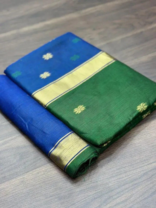 Flamboyant_Blue_Cotton_Silk_Saree_With_Staring_Blouse_Piece