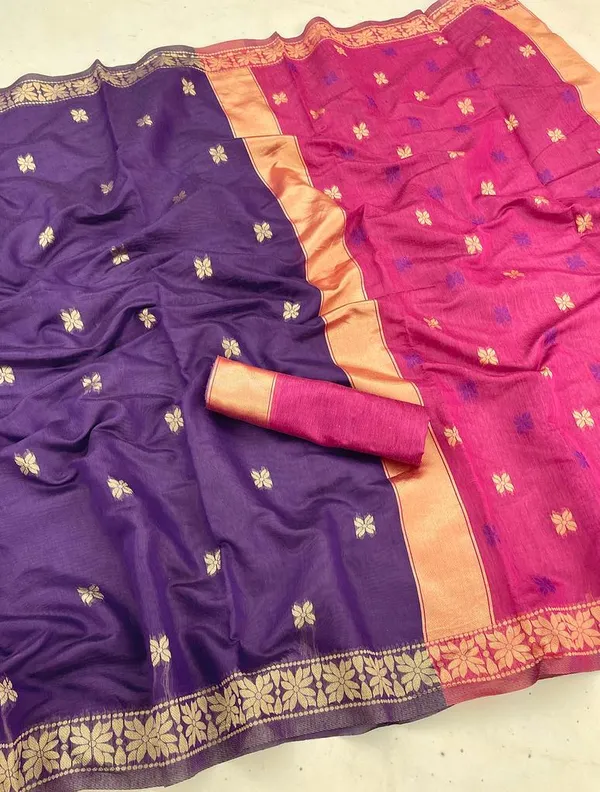 Flamboyant_Wine_Pink_Cotton_Silk_Saree_With_Staring_Blouse_Piece