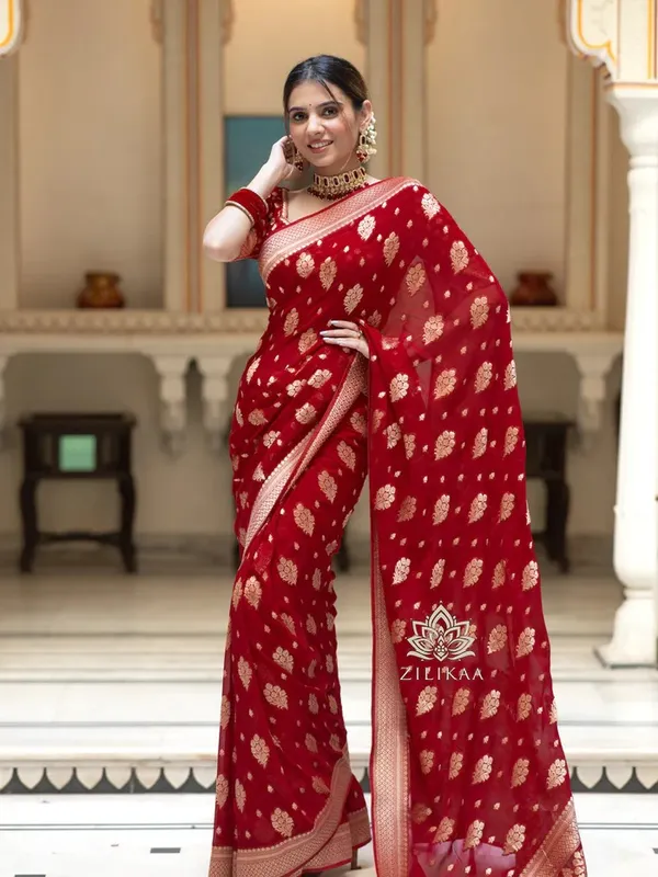 Ideal_Red_Soft_Banarasi_Silk_Saree_With_Dalliance_Blouse_Piece