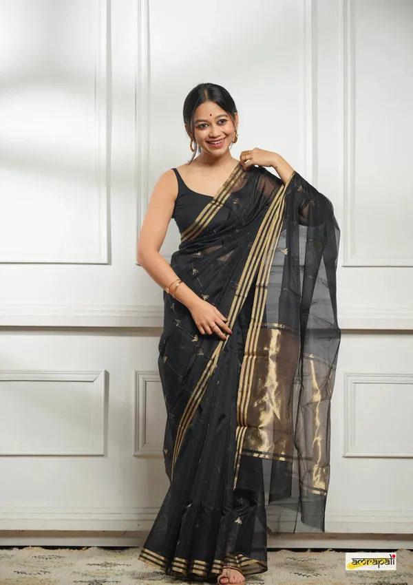 Imaginative_Black_Cotton_Silk_Saree_With_Desirable_Blouse_Piece
