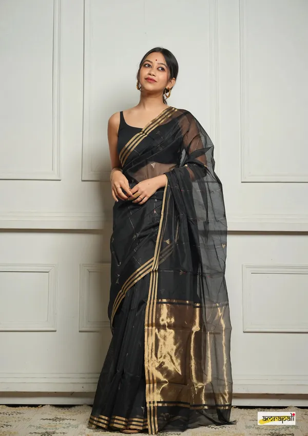 Imaginative_Black_Cotton_Silk_Saree_With_Desirable_Blouse_Piece