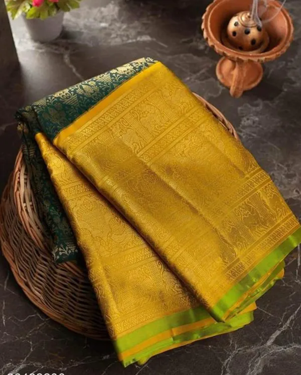Attractive_Yellow_Soft_Silk_Saree_With_Pretty_Blouse_Piece