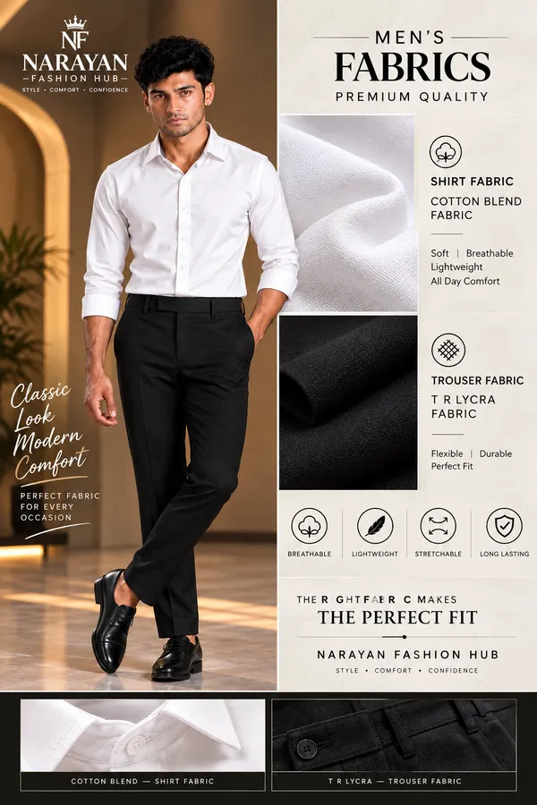 White_And_Black_Plain_Heavy_Fabric_Shirt_&_Pant_Fabric