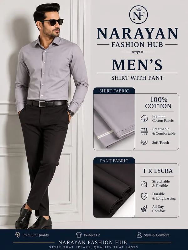 Gray__Giza_Cotton_Plain_Shirt_With_Tr_Lycra_Pent