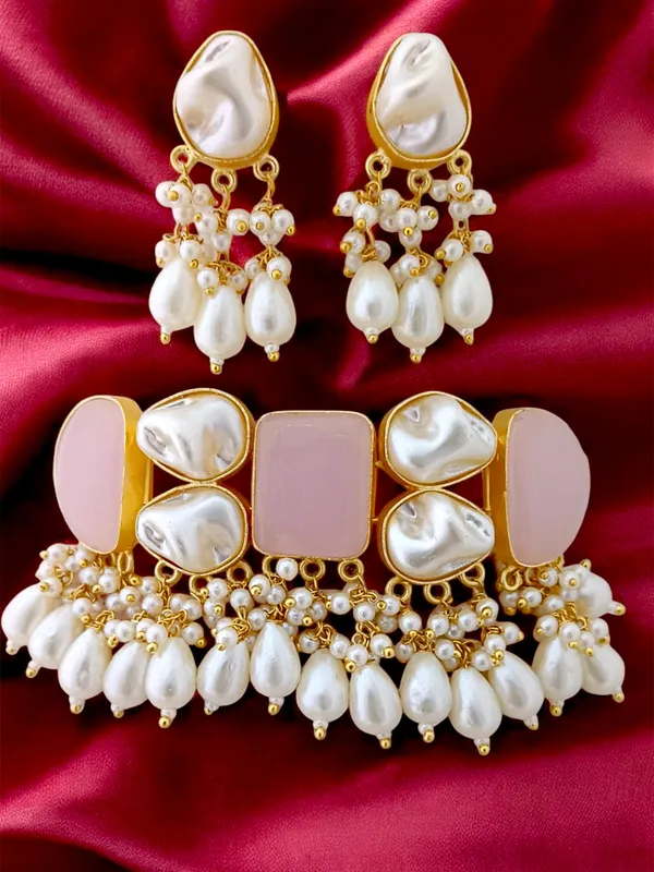 Designer_Pink_Pearl_Choker_Necklace_Set
