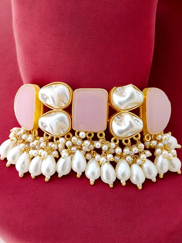 Designer_Pink_Pearl_Choker_Necklace_Set